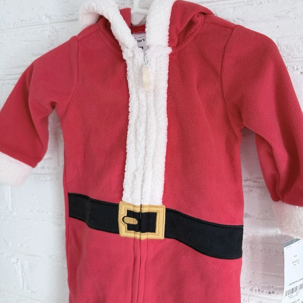 Carter's Santa Claus Christmas One Piece Hooded Pajamas Baby Size 6M‎ NWT